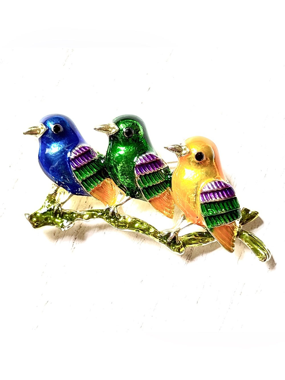 Birds on a Branch Enamel Brooch/Pendant